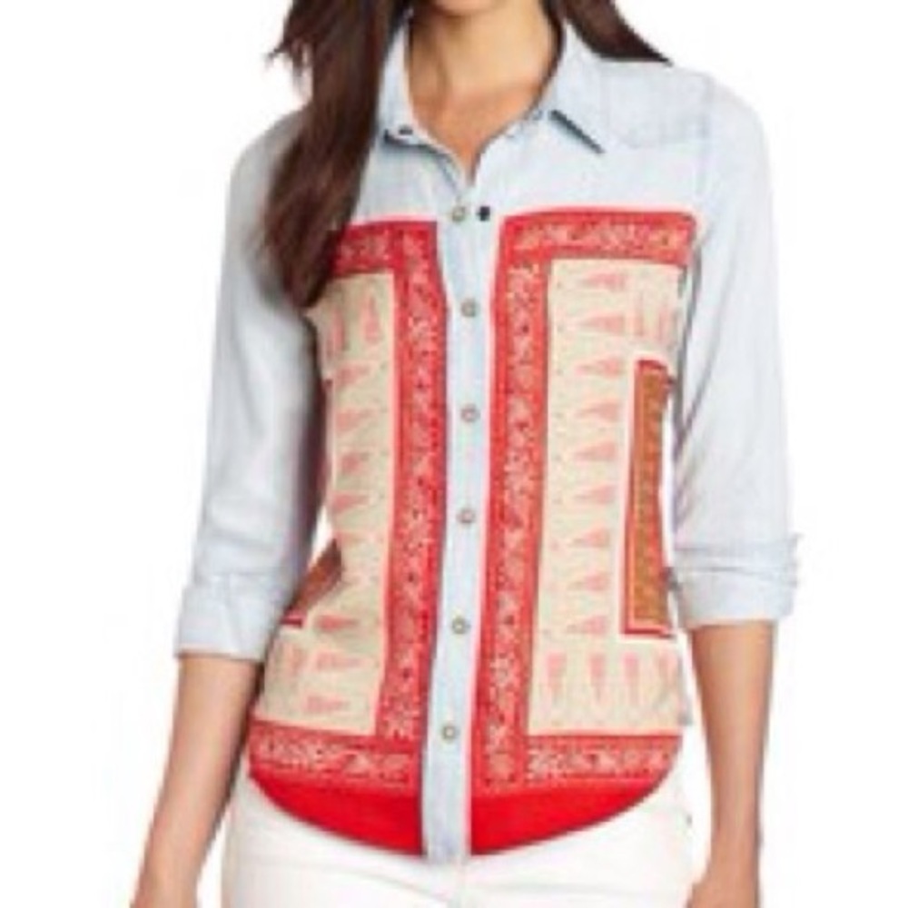 Lucky Brand Pattern Block Denim Top